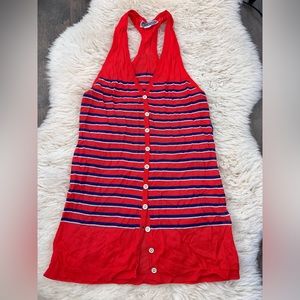 CARDIGAN Red Stripe Knit Button-down Long Tank Top
